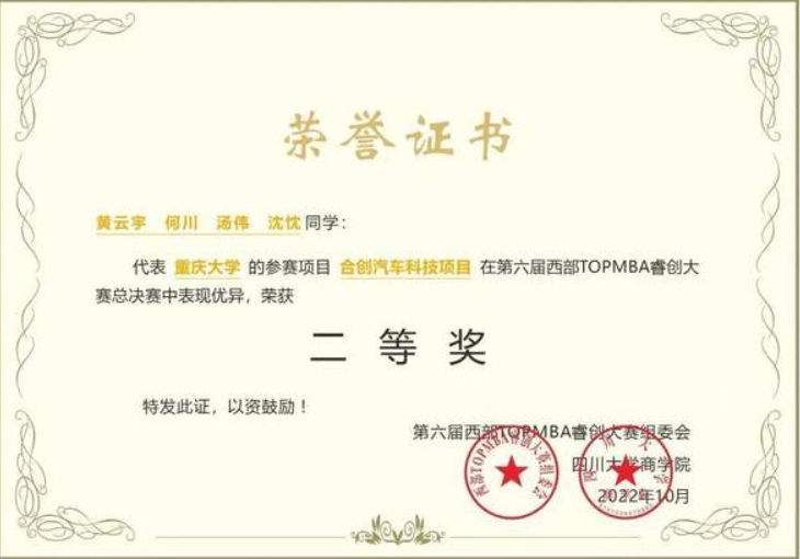 重大MBA學子“合意同心，創夢未來”第六屆西部TOPMBA睿創大賽斬獲二等獎