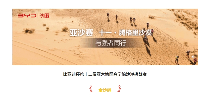 沙12｜比亞迪杯第十二屆亞太地區商學院沙漠挑戰賽沙鷗院校獲獎名單